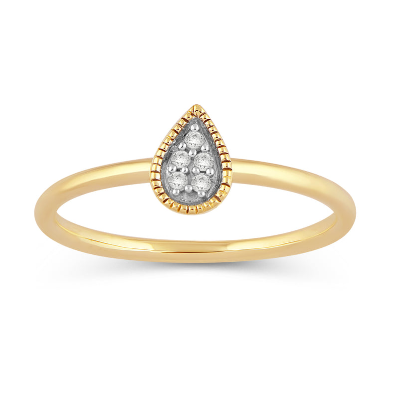 Jewelili 10K Yellow Gold With Natural White Round Diamonds Teardrop Ring