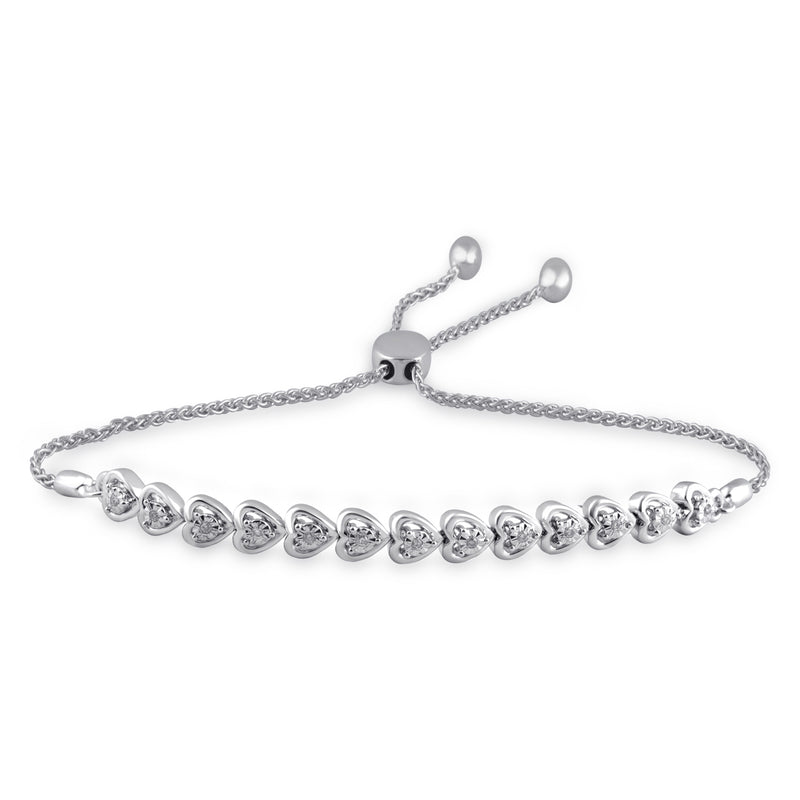 Jewelili Bolo Bracelet, Adjustable Length with Natural White Round Diamonds in Sterling Silver 1/10 CTTW View 3