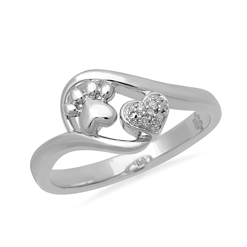 Jewelili Sterling Silver with Natural White Round Diamonds Dog Paw Ring