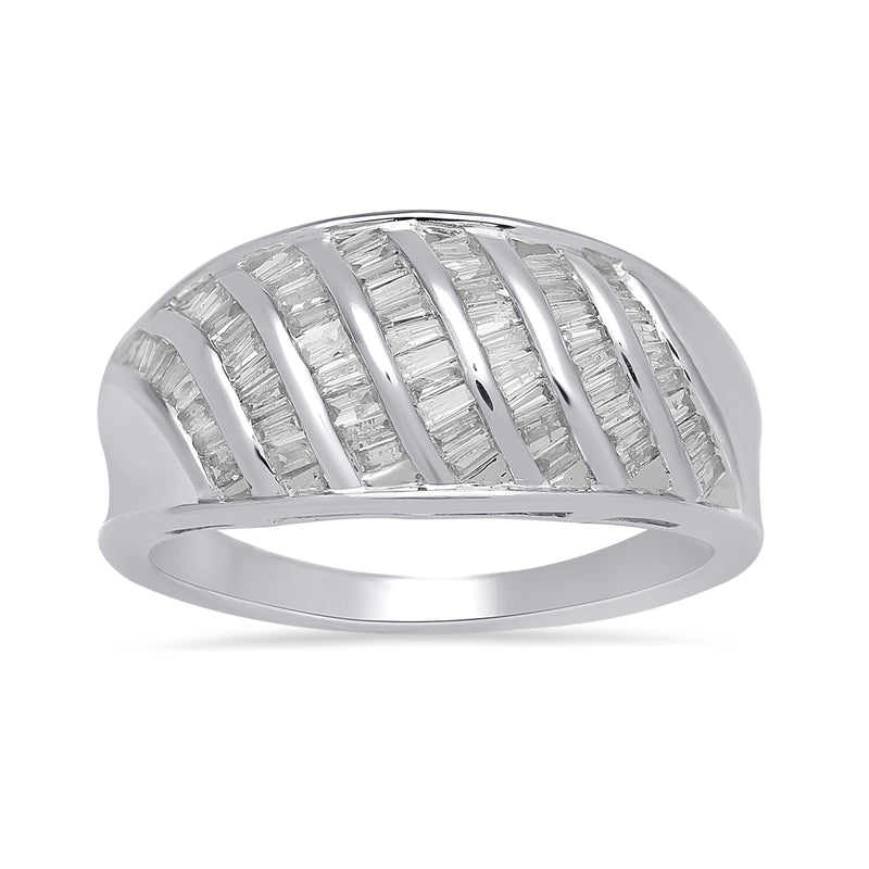 Jewelili Ring with Natural White Baguette Shape Diamonds in Sterling Silver 1/2 CTTW View 2