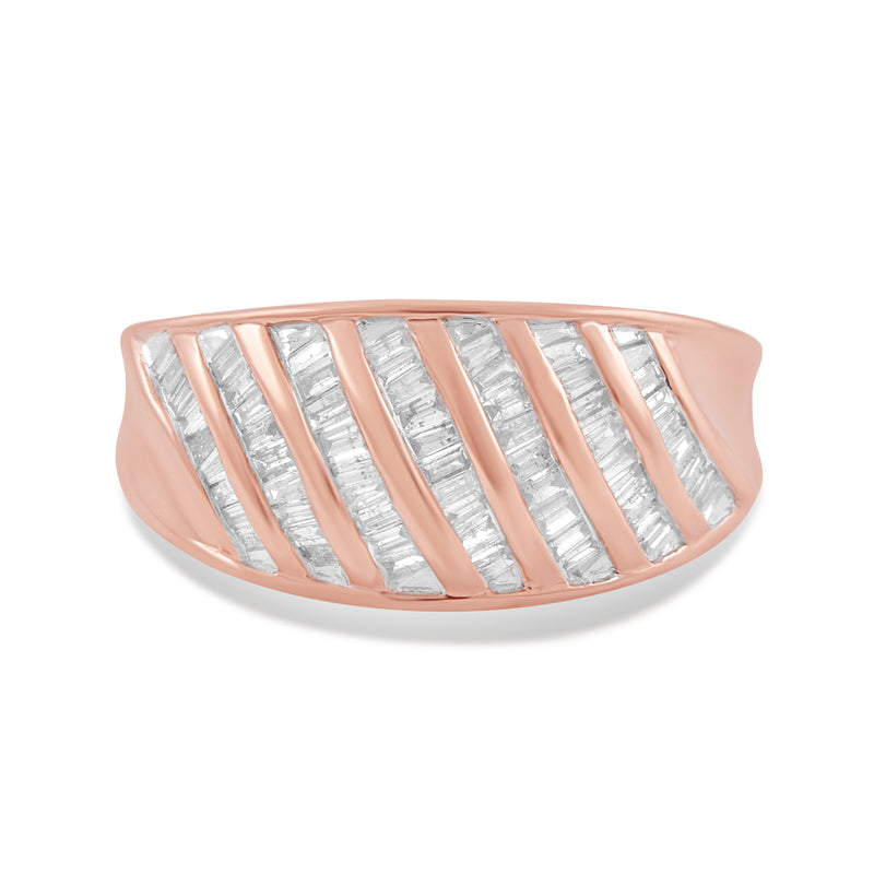 Jewelili Ring with White Baguette Diamonds in Rose Gold over Sterling Silver 1/2 CTTW View 1