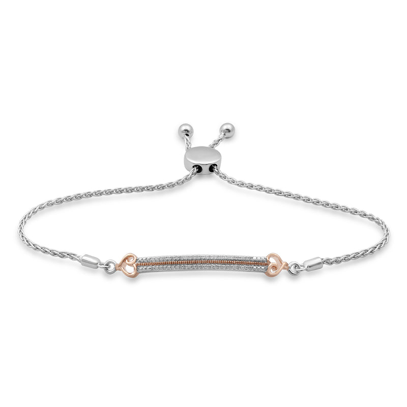 Jewelili Diamond Bolo Bracelet Natural White Round in Rose Gold Over Sterling Silver 1/6 CTTW