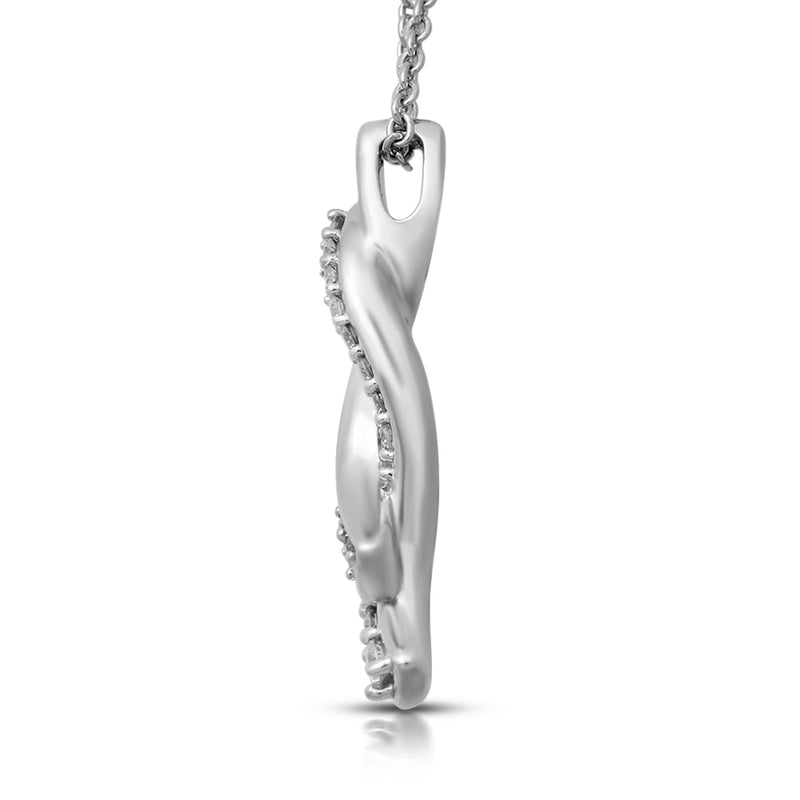 Jewelili Twisted Pendant Necklace with Natural Round Shape White Diamonds in Sterling Silver 1/6 CTTW View 1