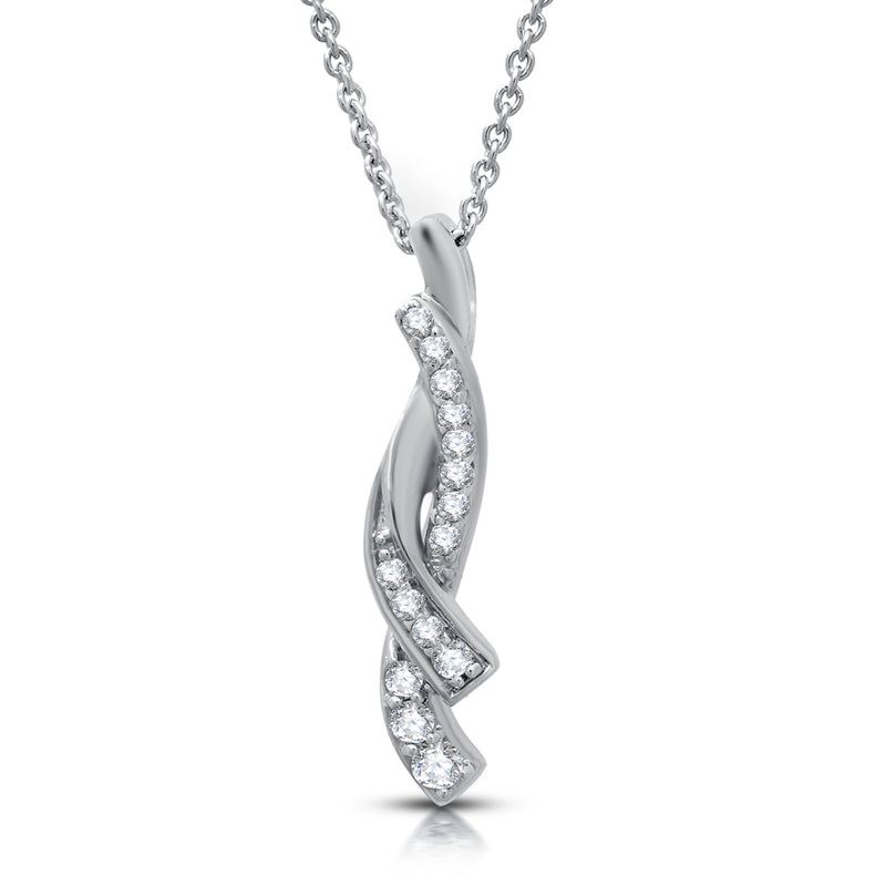 Jewelili Twisted Pendant Necklace with Natural Round Shape White Diamonds in Sterling Silver 1/6 CTTW 