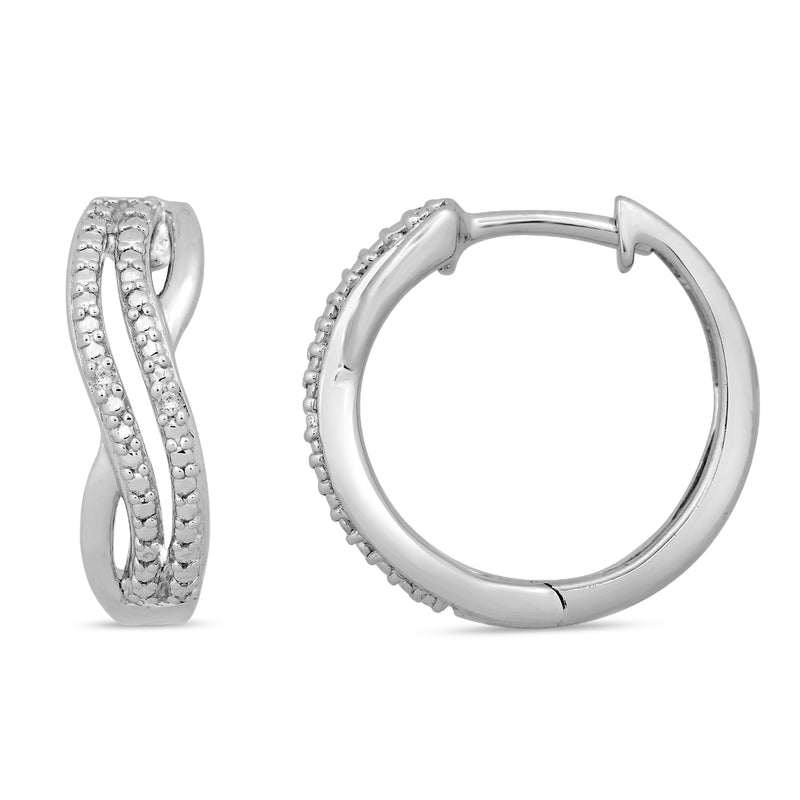 Jewelili Criss Cross Hoop Earrings with Natural White Round Diamonds in Sterling Silver View 3
