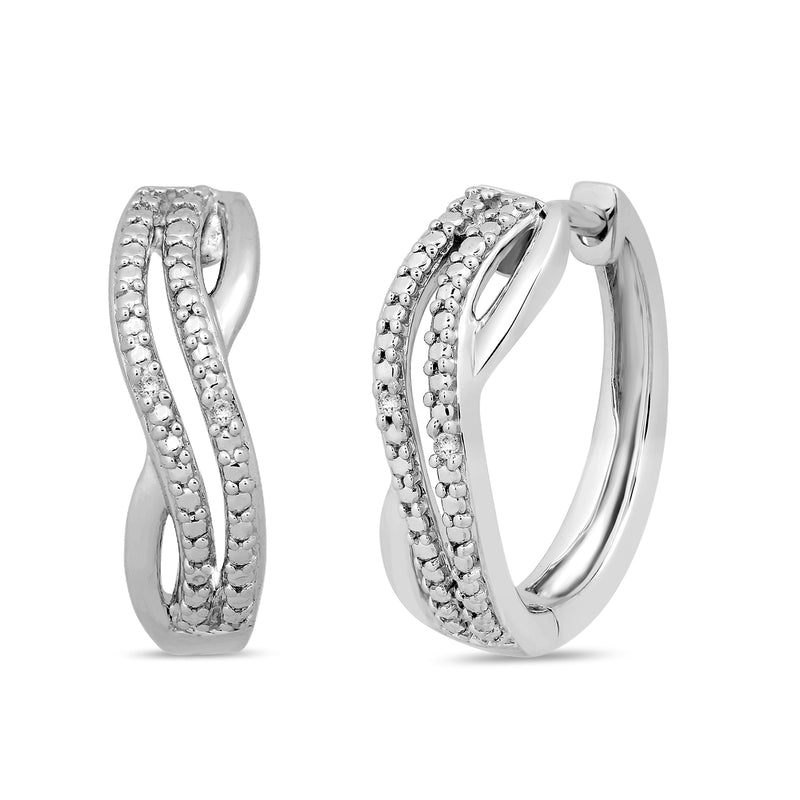 Jewelili Criss Cross Hoop Earrings with Natural White Round Diamonds in Sterling Silver View 1