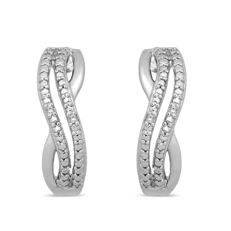 Jewelili Criss Cross Hoop Earrings with Natural White Round Diamonds in Sterling Silver View 2