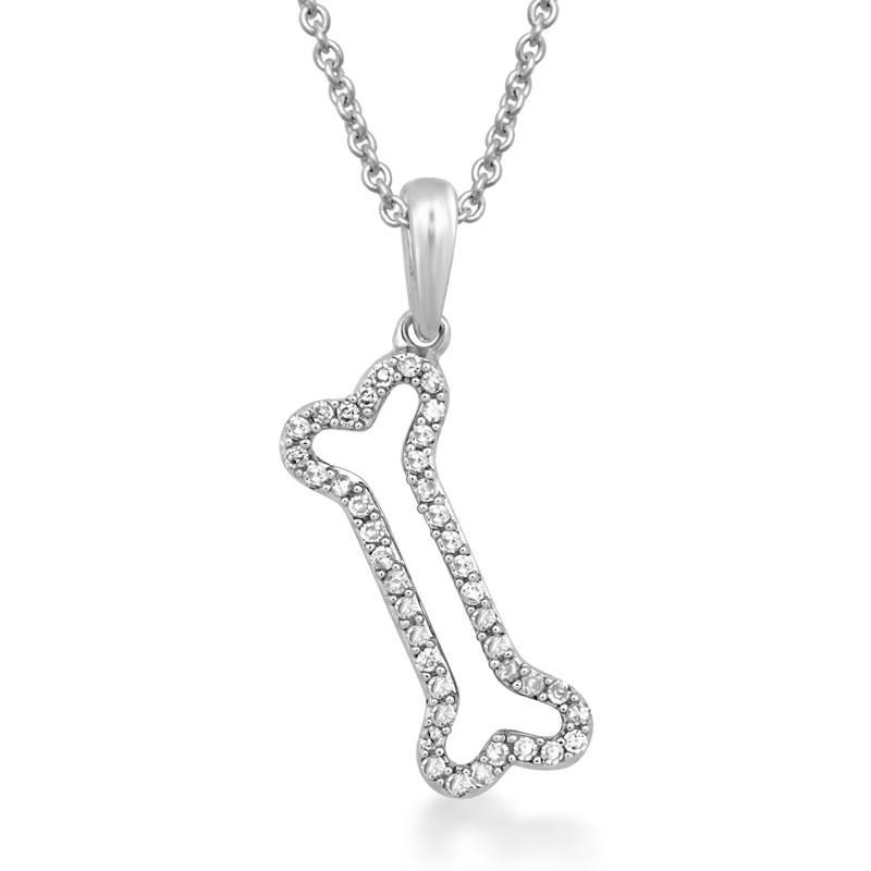 Jewelili Sterling Silver With 1/6 CTTW Natural White Diamond Bone Pendant Necklace