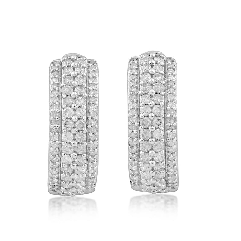 Jewelili Sterling Silver With 1/2 CTTW Natural White Diamond Hoop Earrings