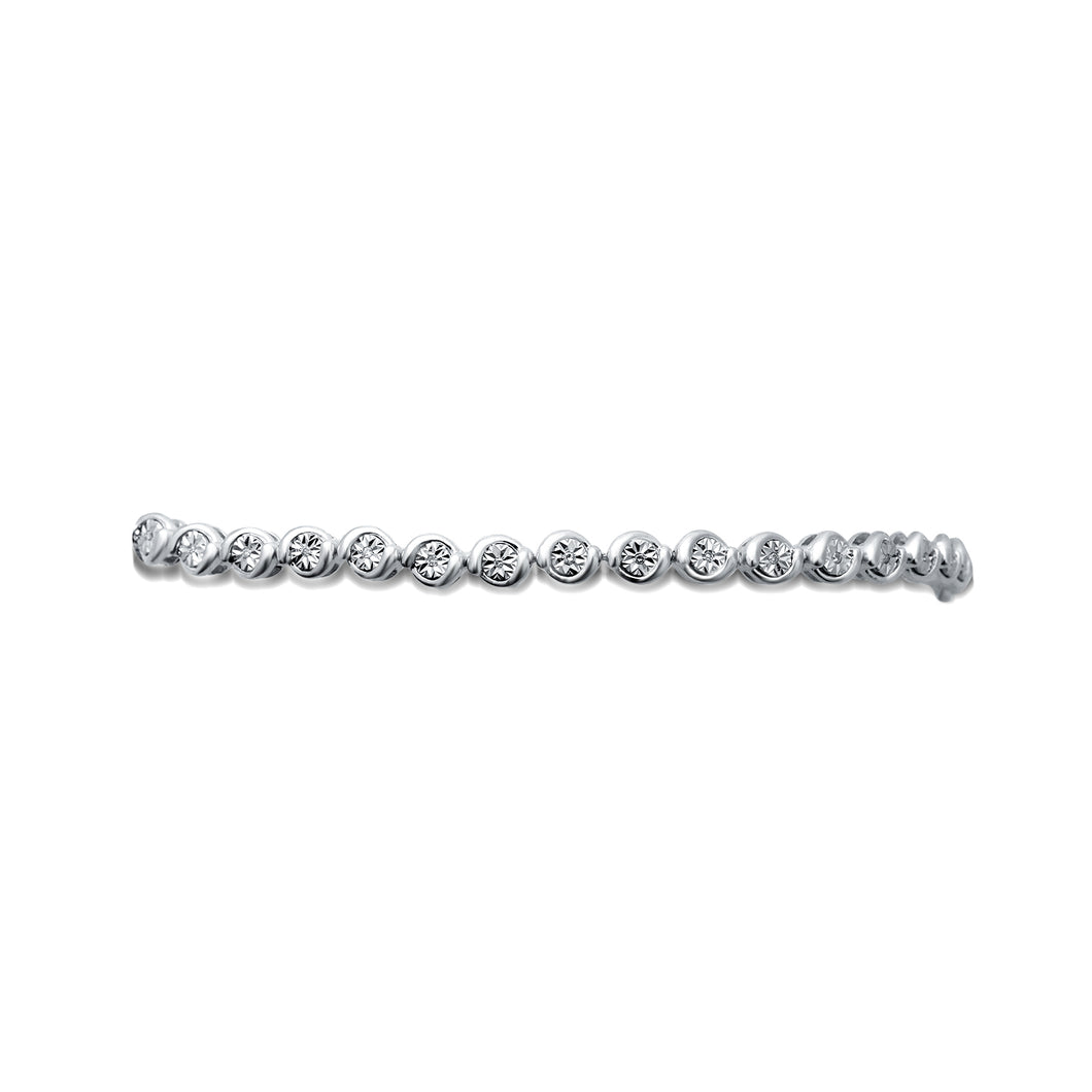 Jewelili Tennis Bracelet in Sterling Silver with Natural White Diamonds 1/10 CTTW View 1