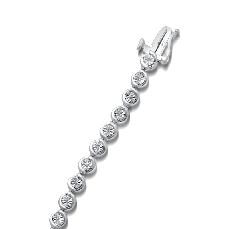 Jewelili Tennis Bracelet in Sterling Silver with Natural White Diamonds 1/10 CTTW View 2