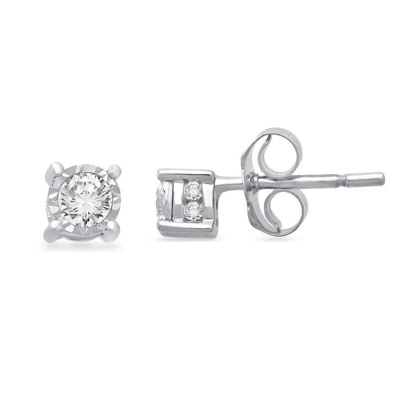 Jewelili Sterling Silver With 1/4 CTTW White Diamonds Stud Earrings