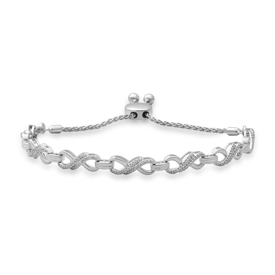 Jewelili Infinity Bolo Bracelet with Diamonds in Sterling Silver 1/2 CTTW