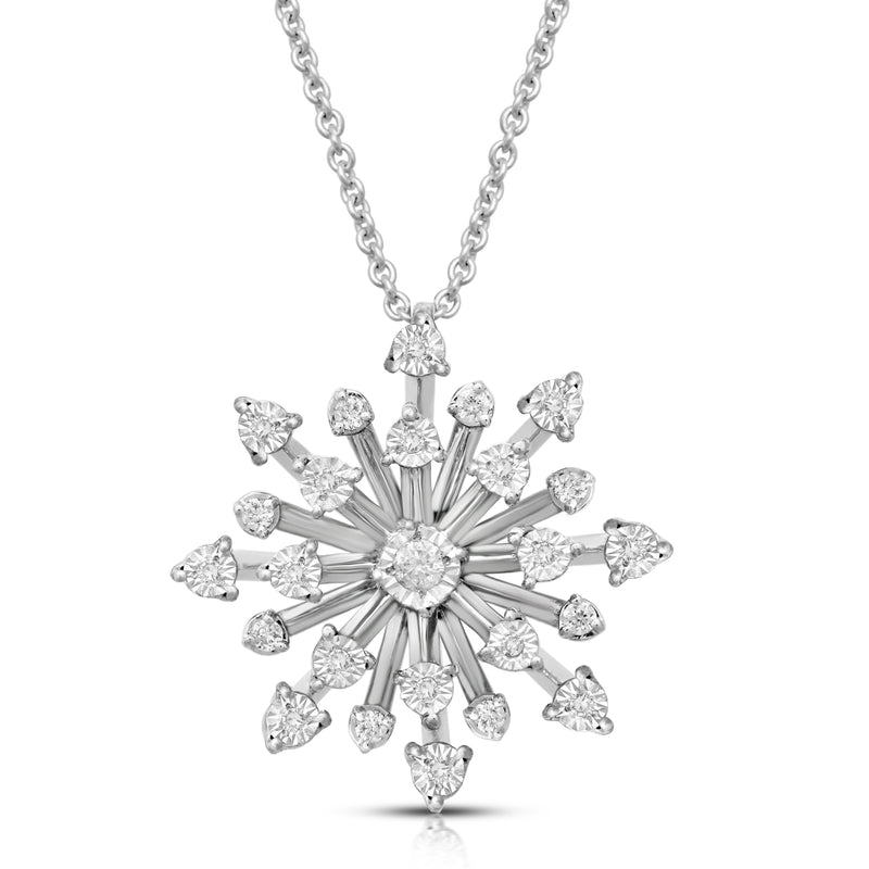 Jewelili Pendant Necklace with Miracle Plated Natural White Round Diamonds in Sterling Silver 1/10 CTTW 