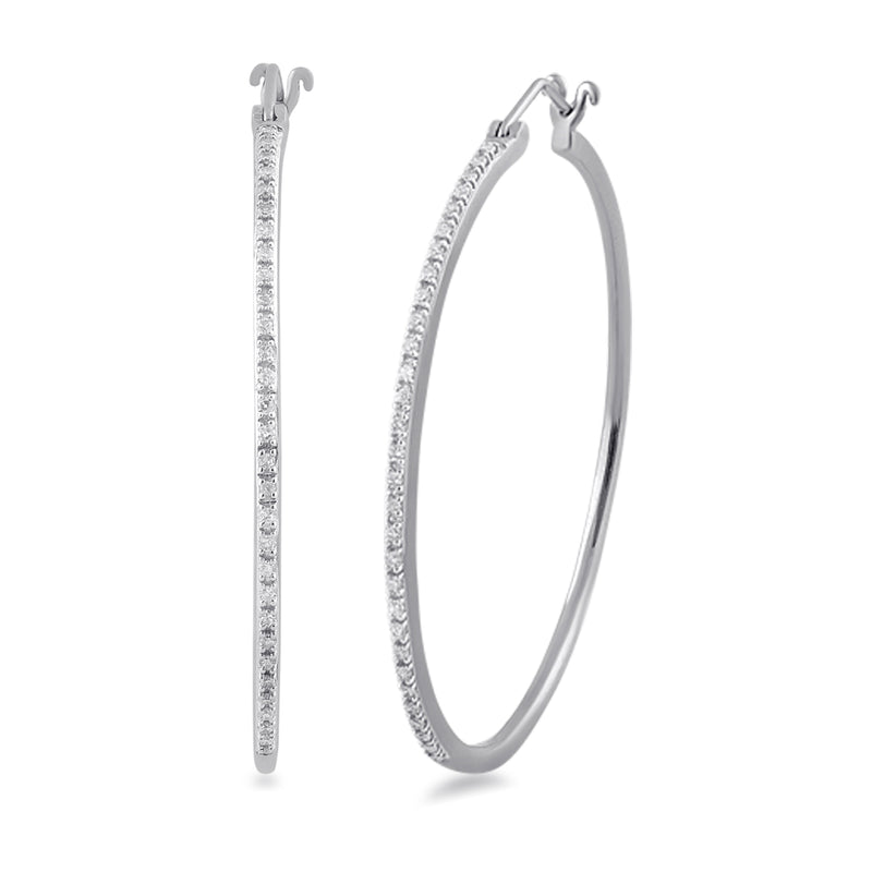 Jewelili Sterling Silver With 1/4 CTTW Natural White Round Diamonds Hoop Earrings