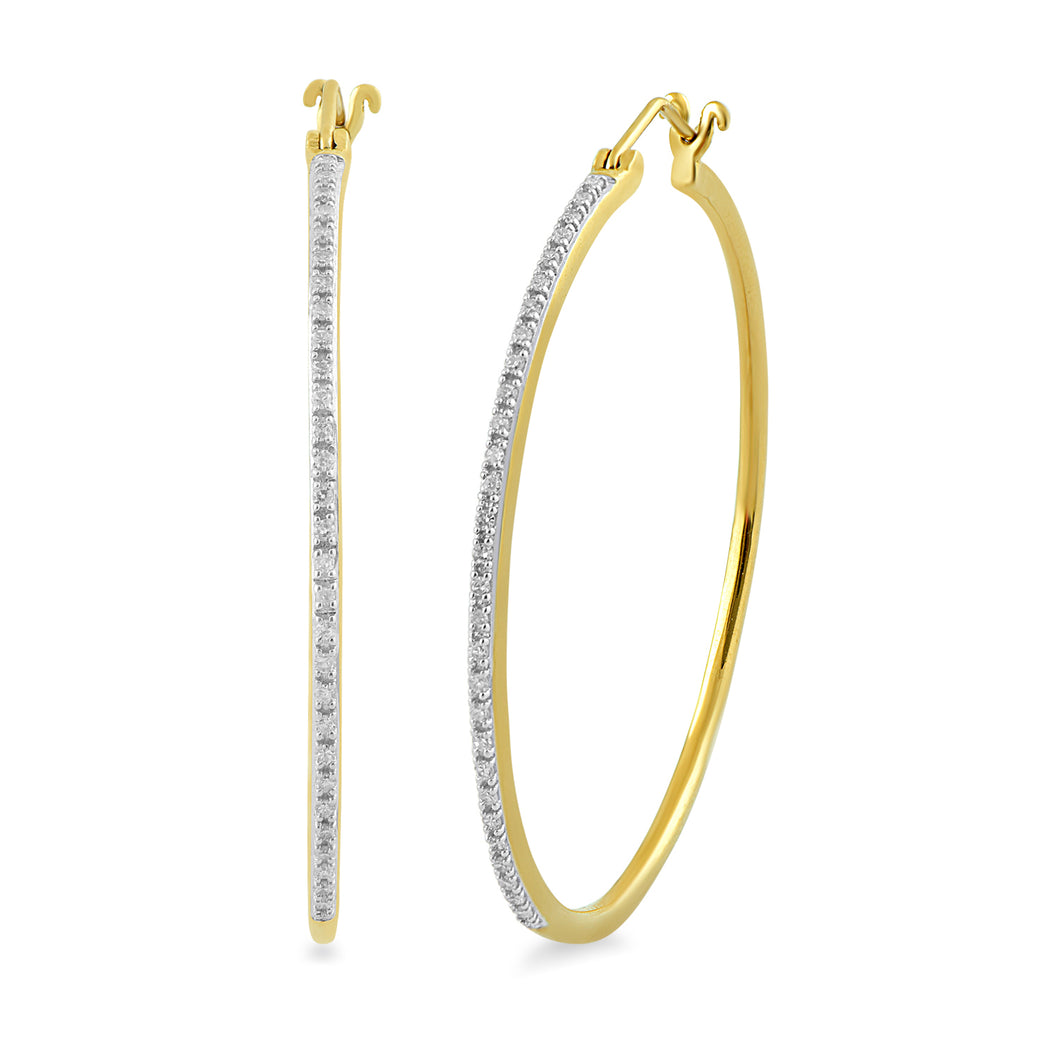 Jewelili Hoop Earrings with Round Natural Diamonds in 14K Yellow Gold over Sterling Silver 1/4 CTTW View 1