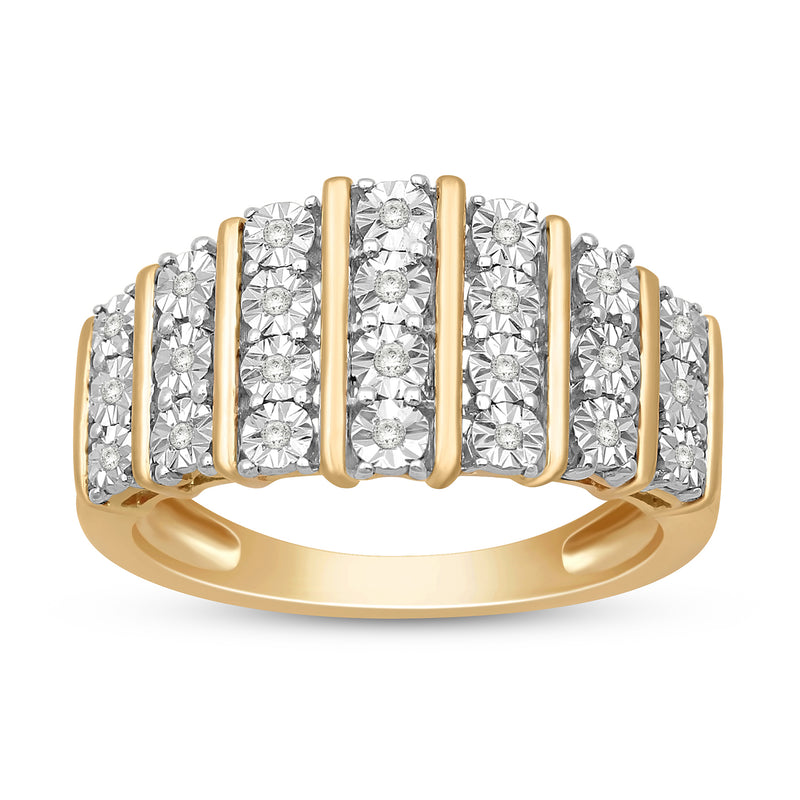 Jewelili Ring with White Round Diamonds in Yellow Gold over Sterling Silver 1/10 CTTW View 2