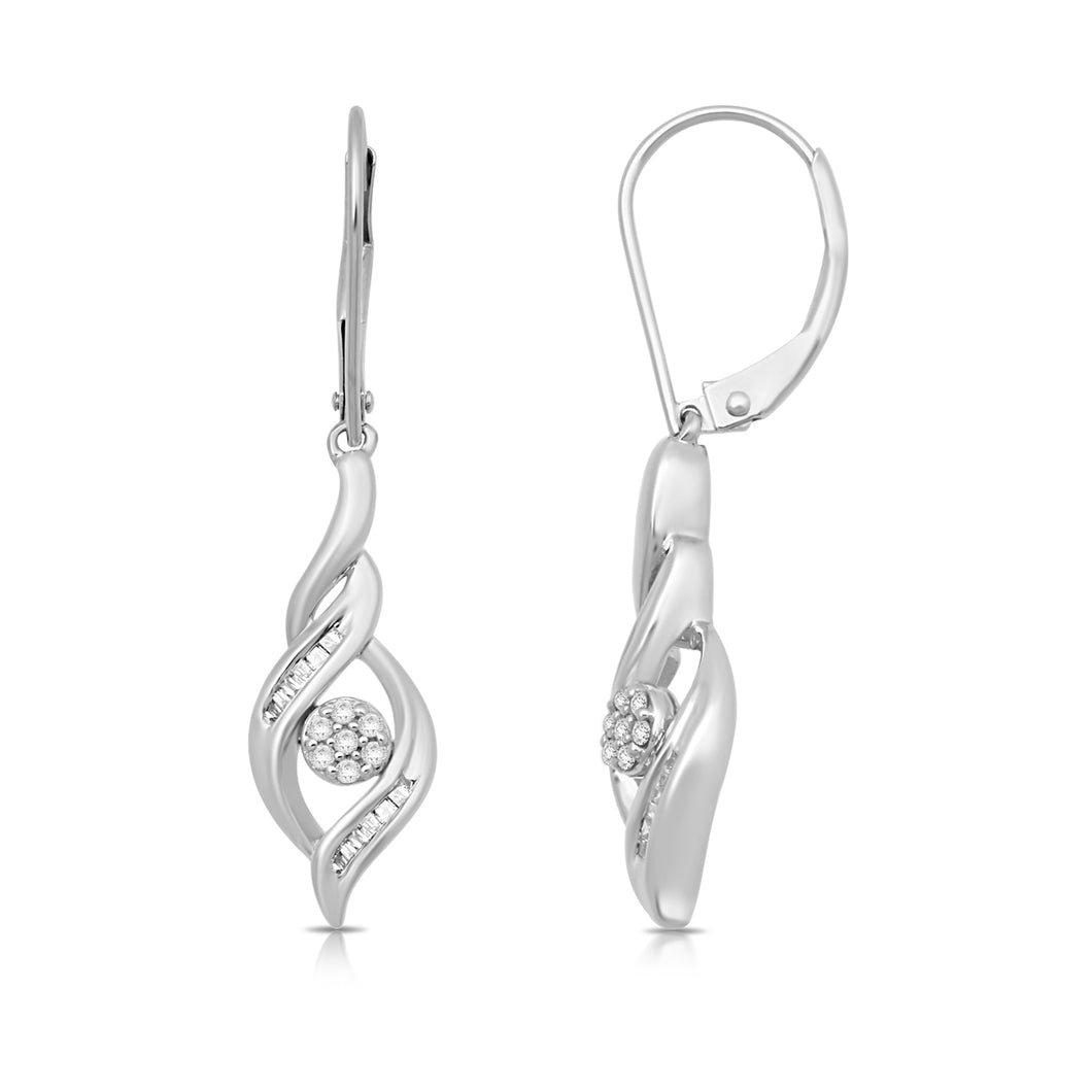 Jewelili Cluster Dangle Earrings with Natural White Diamond in 10K White Gold 1/5 CTTW View 1