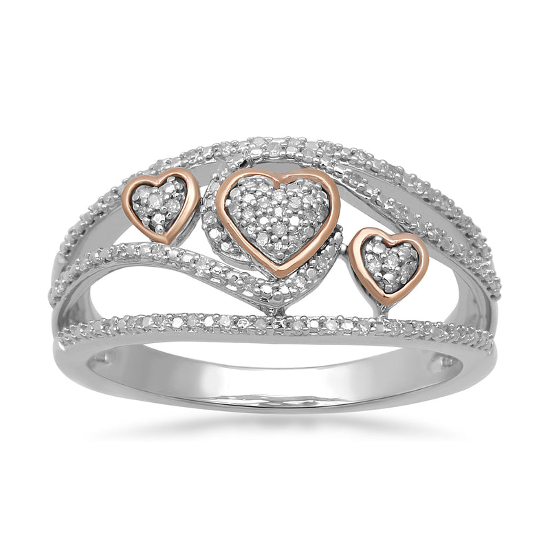 Jewelili Sterling Silver and 10K Rose Gold With 1/10 Cttw White Diamonds Ring