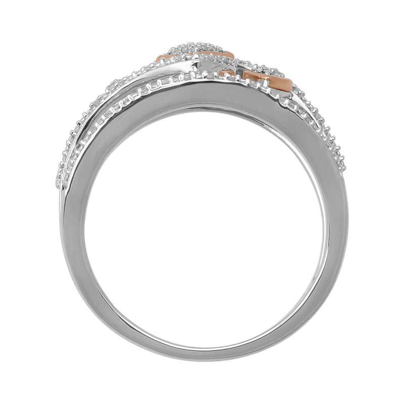 Jewelili Sterling Silver and 10K Rose Gold With 1/10 Cttw White Diamonds Ring