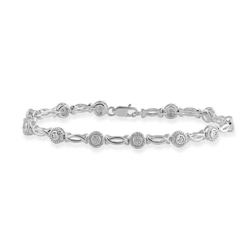 Jewelili Diamond Link Bracelet in Sterling Silver with 1/10 CTTW ,7.5"