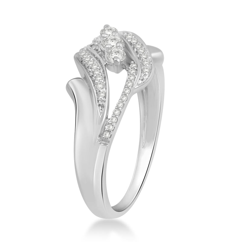 Jewelili Ring with Natural White Round Diamonds in Sterling Silver 1/4 CTTW View 3