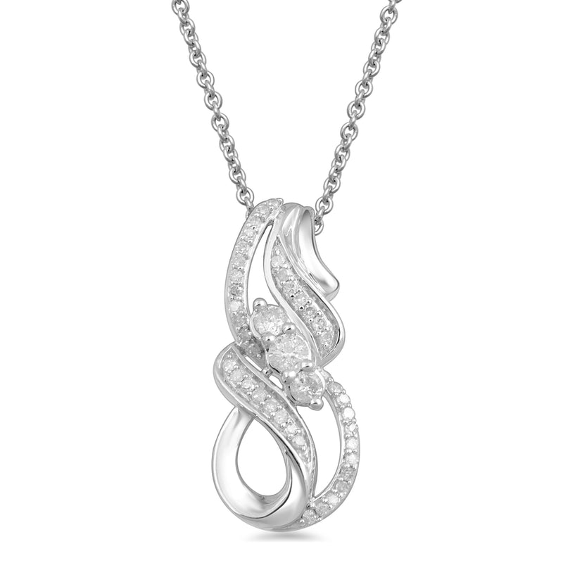 Jewelili Sterling Silver 1/4 CTTW White Round Diamonds Pendant Necklace