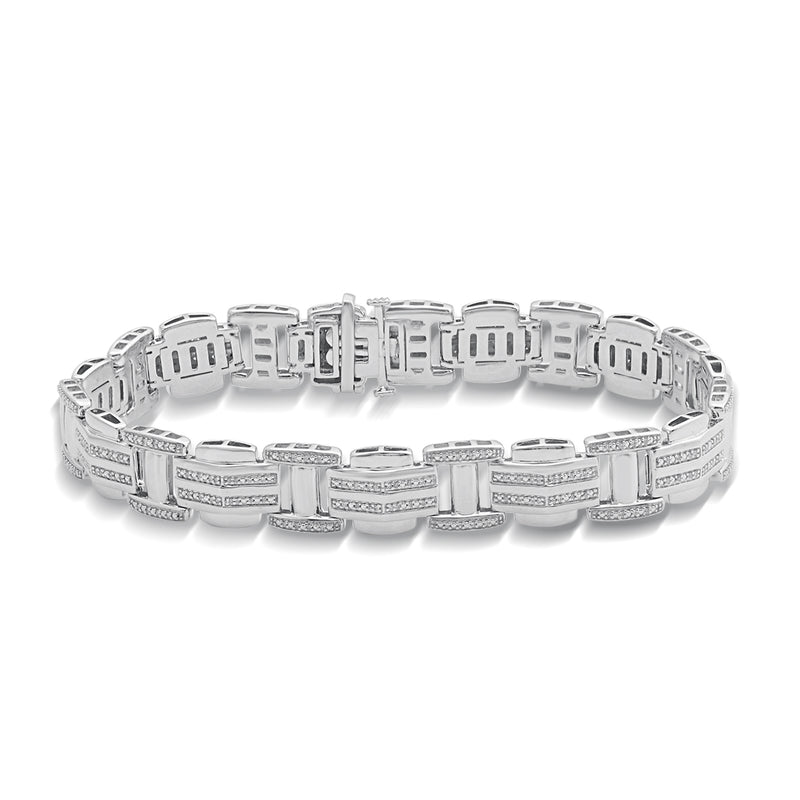 Jewelili Men's Link Bracelet with Natural White Round Diamonds in Sterling Silver 1/2 CTTW 8.5"