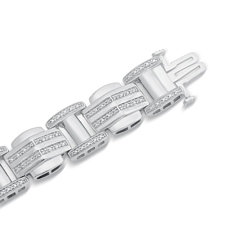 Jewelili Men's Link Bracelet with Natural White Round Diamonds in Sterling Silver 1/2 CTTW 8.5" View 2