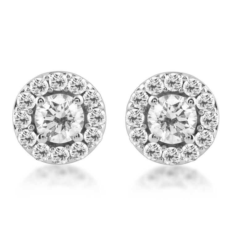 Jewelili Halo Stud Earrings with Diamonds in 14K White Gold 1/2 CTTW View 1