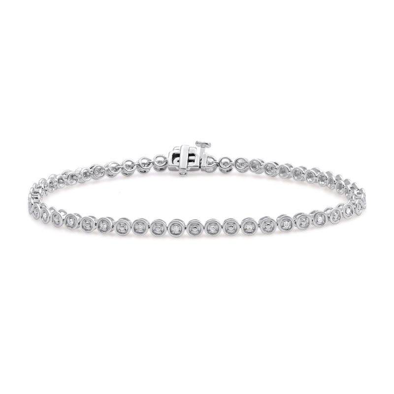 Jewelili Link Bracelet with Natural White Round Diamonds in Sterling Silver 1/4 CTTW View 1