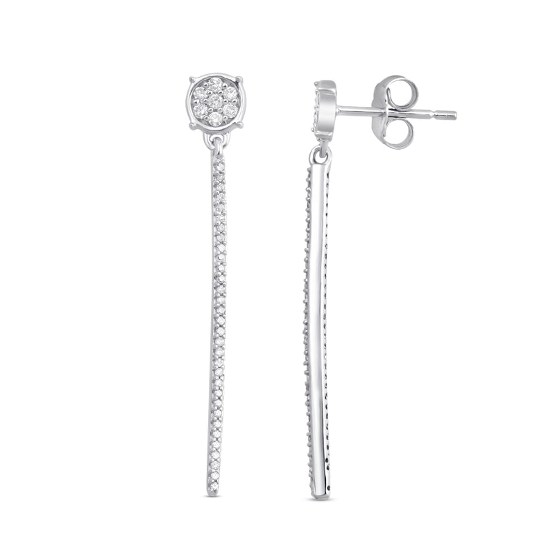 Jewelili Fashion Earrings with Natural White Diamond in Sterling Silver 1/4 CTTW View 2