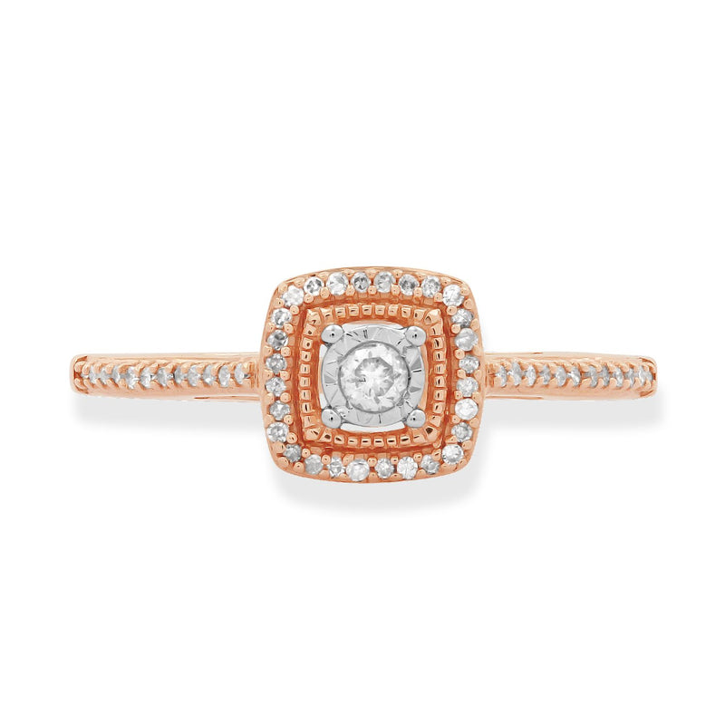 Jewelili Ring with White Diamonds in 10K Rose Gold 1/6 CTTW View 3