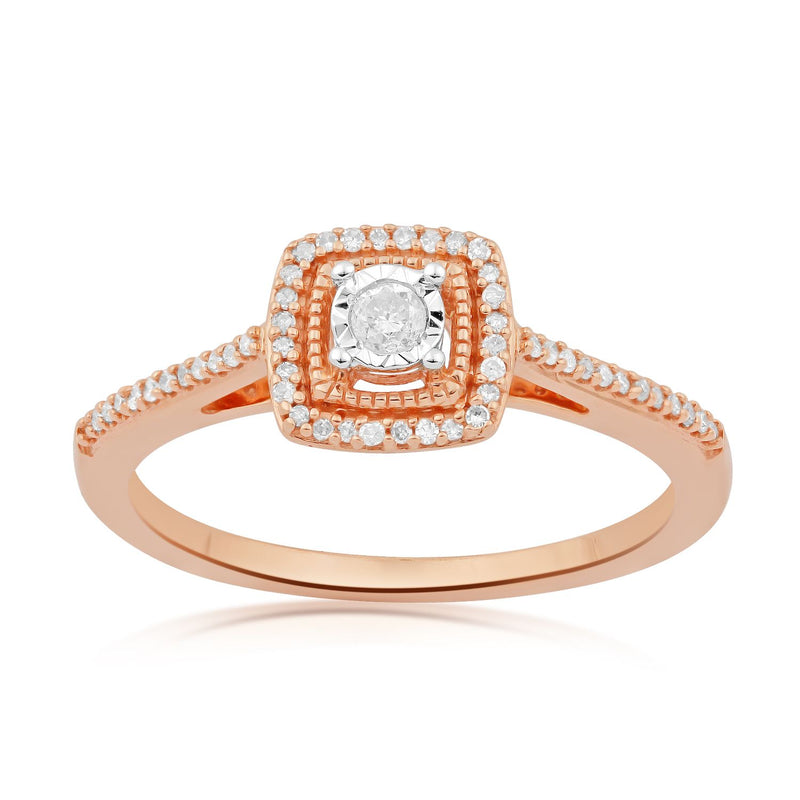 Jewelili Ring with White Diamonds in 10K Rose Gold 1/6 CTTW View 1