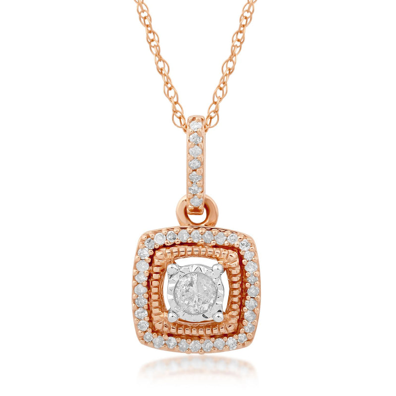 Jewelili 10K Rose Gold with 1/6 CTTW Diamonds Pendant Necklace