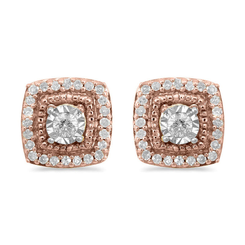 Jewelili 10K Rose Gold With 1/6 CTTW Natural White Diamond Stud Earrings