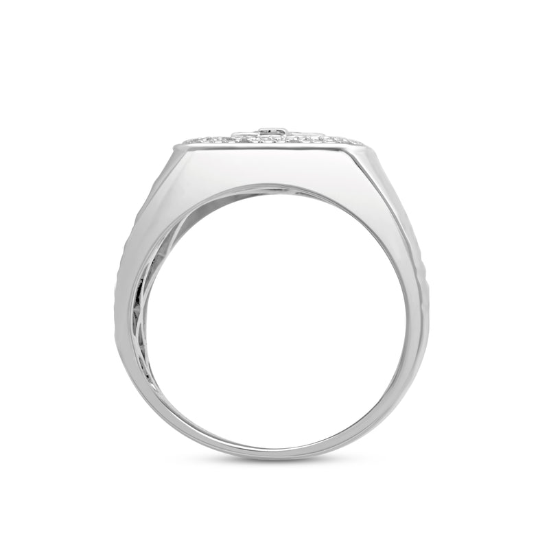 Jewelili Cross Texture Men's Ring with Natural White Round Diamonds in Sterling Silver 1/10 CTTW View 5
