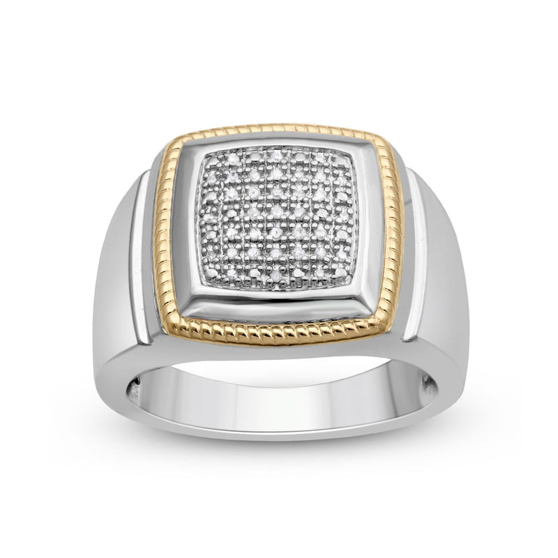 Jewelili Men's Ring with Natural White Round Diamonds in 14K Yellow Gold over Sterling Silver 1/10 CTTW View 1