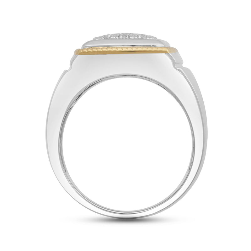 Jewelili Men's Ring with Natural White Round Diamonds in 14K Yellow Gold over Sterling Silver 1/10 CTTW View 4