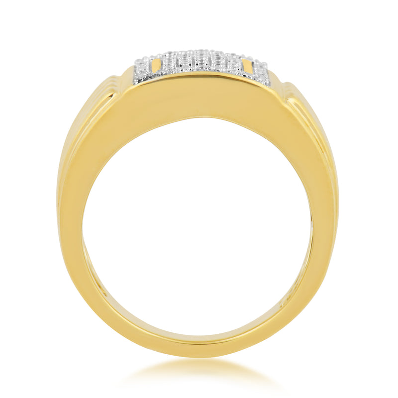 Jewelili Men's Ring with Natural Round Diamonds in Yellow Gold over Sterling Silver 1/10 CTTW View 3