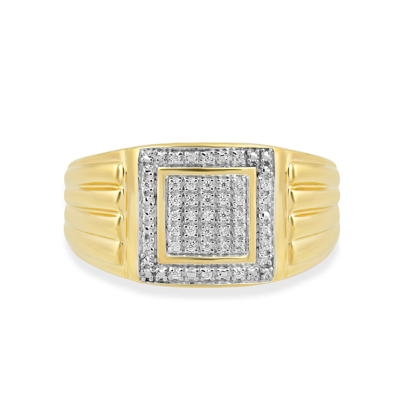 Jewelili Men's Ring with Natural Round Diamonds in Yellow Gold over Sterling Silver 1/10 CTTW View 2
