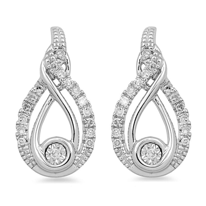Jewelili Teardrop Drop Earrings with Diamonds in Sterling Silver 1/8 CTTW View 2