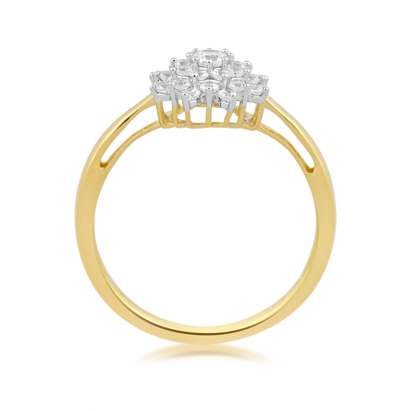 Jewelili Ring with White Diamonds Cluster in 10K Yellow Gold 1/2 CTTW View 4