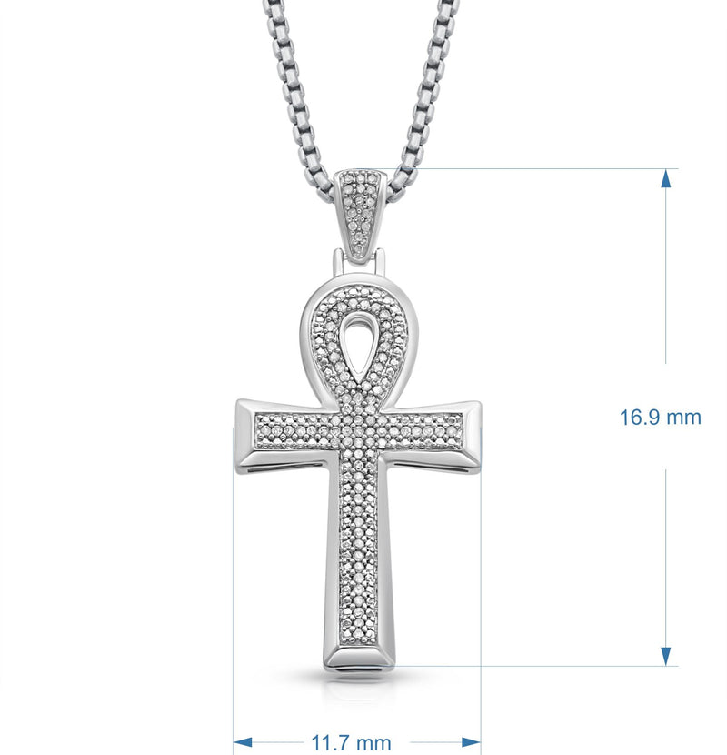 Jewelili Sterling Silver With 1/2 CTTW Natural White Round Diamonds Cross Men's Pendant Necklace