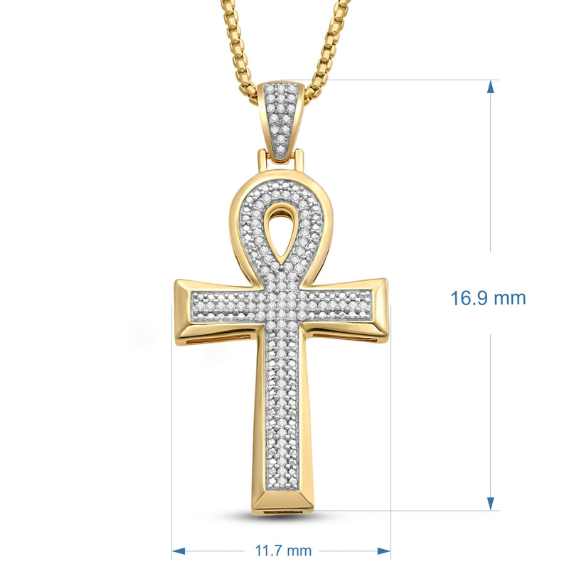 Jewelili 14K Yellow Gold over Sterling Silver With 1/2 CTTW Natural White Round Diamonds Cross Men's Pendant Necklace