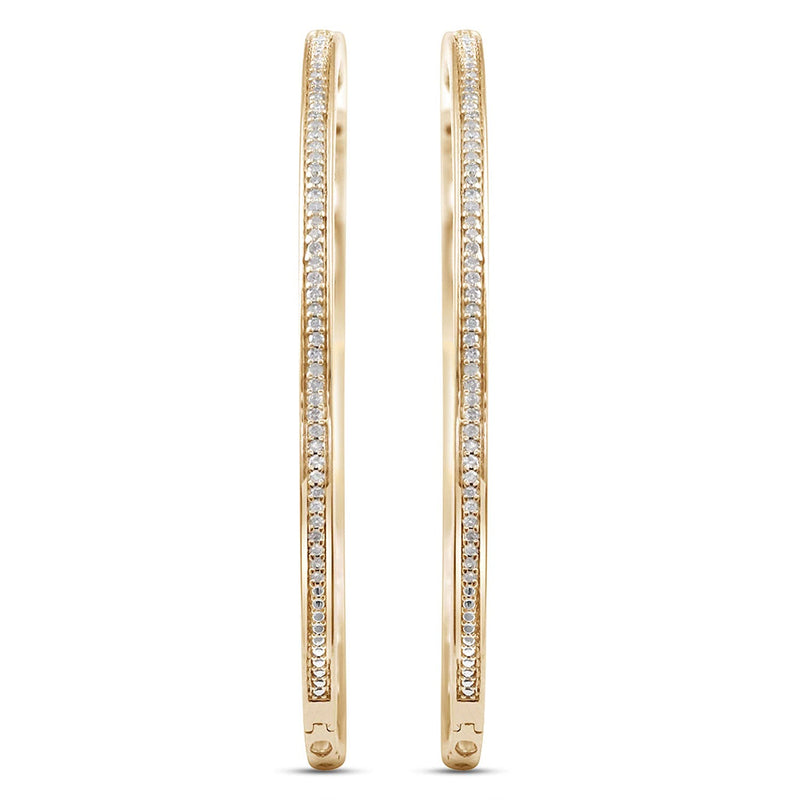 Jewelili Hoop Earrings with Natural White Diamond in Yellow Gold over Sterling Silver With 1/4 CTTW view 2