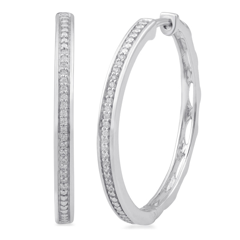 Jewelili Hoop Earrings with Natural White Diamonds in Sterling Silver 0.10 CTTW View 1