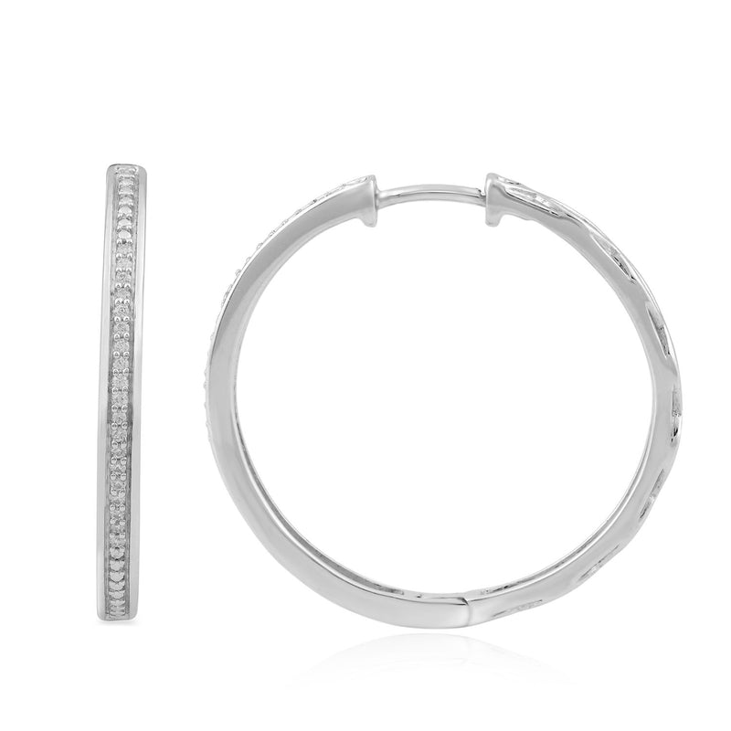 Jewelili Hoop Earrings with Natural White Diamonds in Sterling Silver 0.10 CTTW View 4