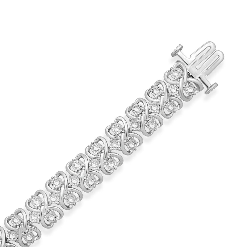 Jewelili Link Bracelet in Sterling Silver with Natural Round Diamonds 1.00 CTTW View 3