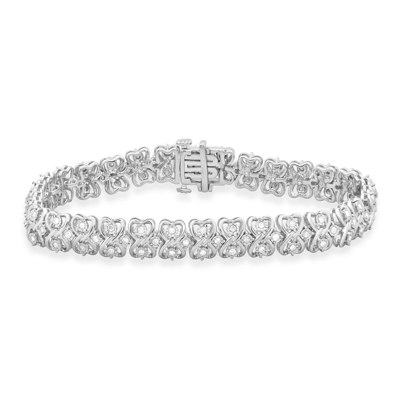 Jewelili Link Bracelet in Sterling Silver with Natural Round Diamonds 1.00 CTTW View 1